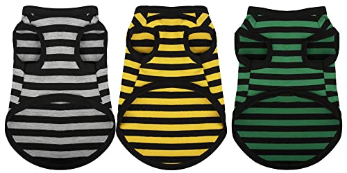 3 Pieces Dog Striped Shirt Dark Color Cotton Sleeveless Puppy Shirts Breathable Pet Apparel Tank Top Colorful Puppy Sweatshirt Clothes for Small Medium Dogs XS (XS-(2~6lb) | Chest(~13.7") / 3 Pack Striped Dark Color)