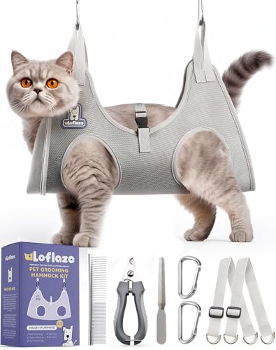 Dog Grooming Hammock Harness for Dogs & Cats with Pet Nail Clipper Trimmer (XS ( Legs Distance :3.2-9" / Max W：20lb ) / Grey)