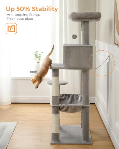 56.3" Cat Tree with Metal Hammock (Grey / 56.3in)