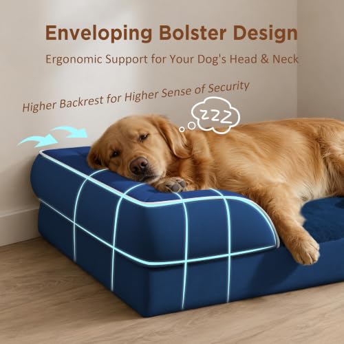 Waterproof Orthopedic Dog Beds for Large Sized Dog (38.0"L x 25.0"W x 7.0"Th / Navy Blue)