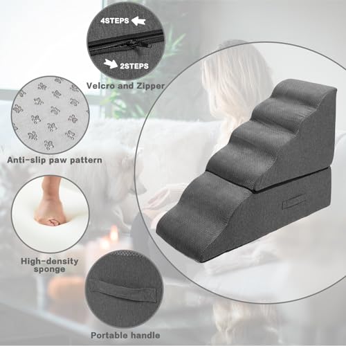 6 Step Dog Stairs Steps for High Bed 30" H (Dark Grey 30" H)