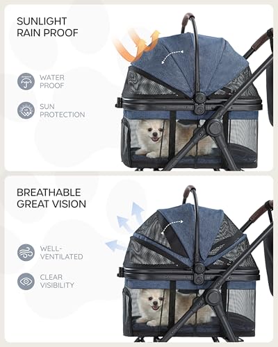 3 in 1 Pet Carrier Stroller for Small (Navy Blue)