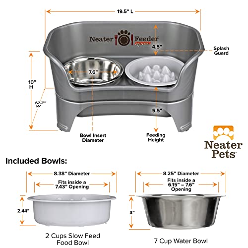 Express Mess Proof Dog Bowls Elevated for Medium and Large Breed (Medium to Large w/ 9 Peak Slow Feed Bowl / Gunmetal Grey)