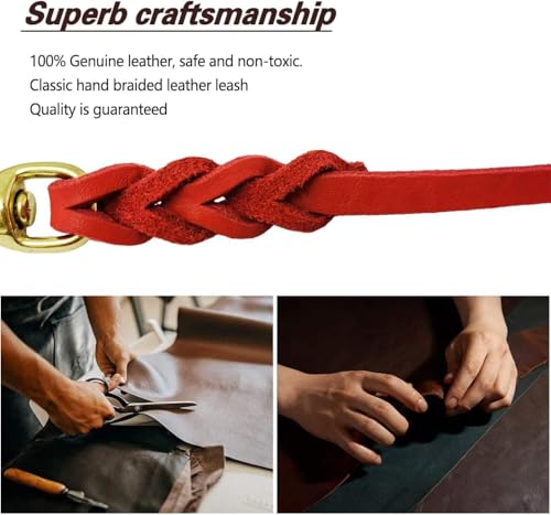 Leather Dog Leash 8ftx1 (8ft x 1/2'' / Red)