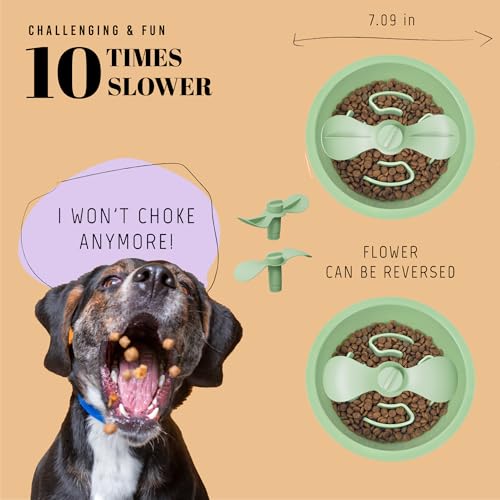 Slow Feeder Dog Bowls for Medium Breed (Petal Feeder Green / 1.5 Cup - Fit 6.4-6.7'' Feeder Holes)