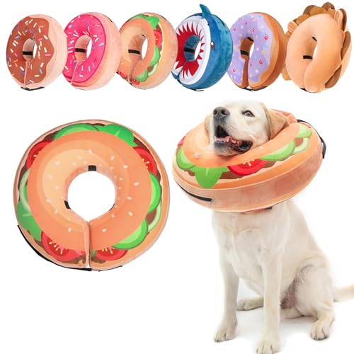 Dog Cone Collar Alternative After Surgery (Hamburger Donut / M(Neck:13"-16"))
