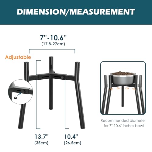 Adjustable Metal Raised Stand for Large & XL Breeds (Black-Round / Height: 13.7", Width: 7-10.6")