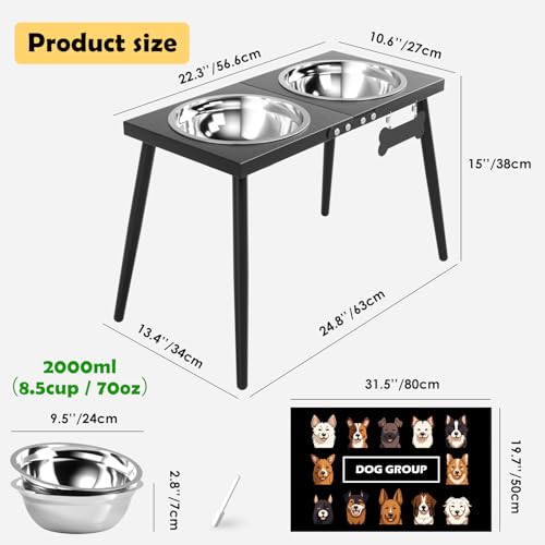 Metal Raised Dog Bowl Stand for Extra Large & Large (Height-15inch / Black-X)