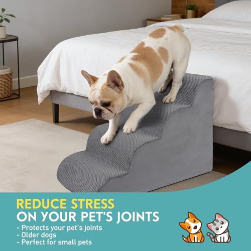 Dog Stairs for Small Dogs (Grey / 4-Step (H: 19.7IN))