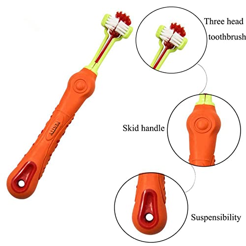 2 Pcs 3 Sided Pet Toothbrush Dog Cat Mouth Dental Teeth Care (Blue&orange)