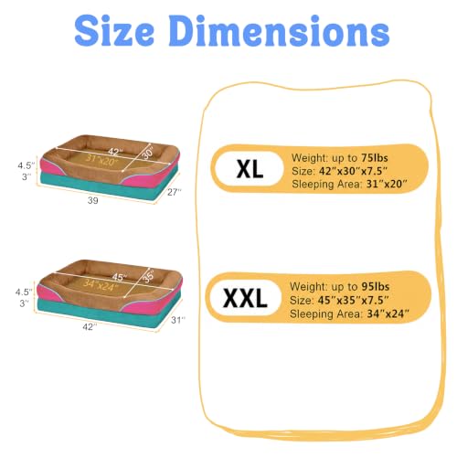 Waterproof Orthopedic XL Dog Bed for Large and Extra Large Dogs (Brown Mint / 42"L x 30"W x 7.5"Th)