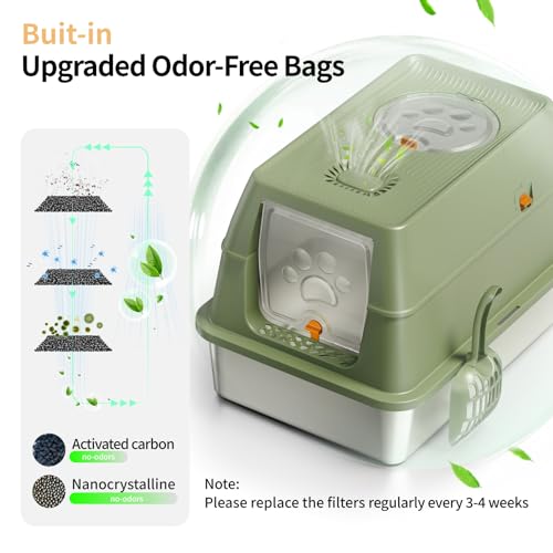 Stainless Steel Cat Litter Box with Removable Lid (Green)