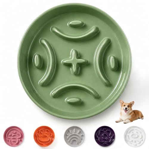 Ceramic Slow Feeder Dog Bowl (Green / Medium without Stand)