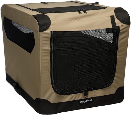 Portable Folding Soft Dog Crate (Tan / S 26" x 18" x 18")