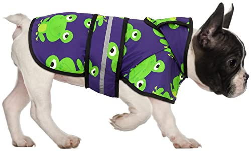 Dog Raincoat with Hood & Leash Hole S (Medium / Frogs)