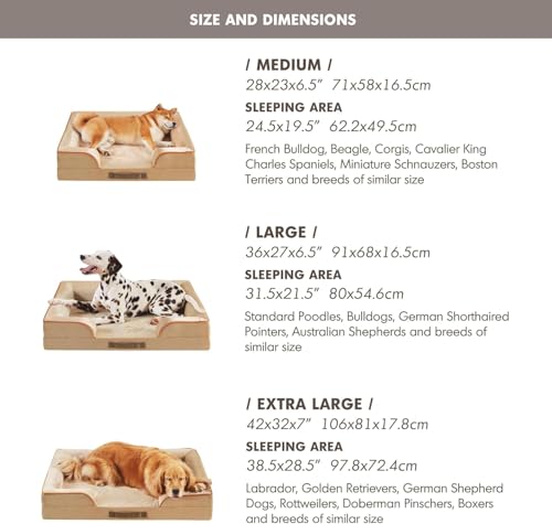 Orthopedic Dog Bed for Large Dogs (All-Foam Bolster Bed / Ally Khaki / Large (35" x 25" x 6.5"))