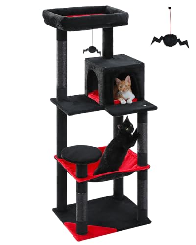 56.3" Cactus Cat Tree with Metal Hammock (Black / 56.3in)