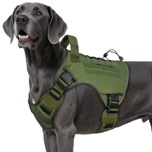 Green Tactical Dog Harness for Extra Large Dogs (Green / XX-Large: 110-160 lbs (Chest:36-43",Neck:26-37"))