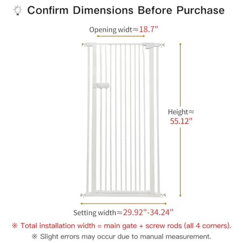 Extra Tall Cat Gate 55.12" High 29.92" (55.12" H-white / 29.92"-34.24" W)