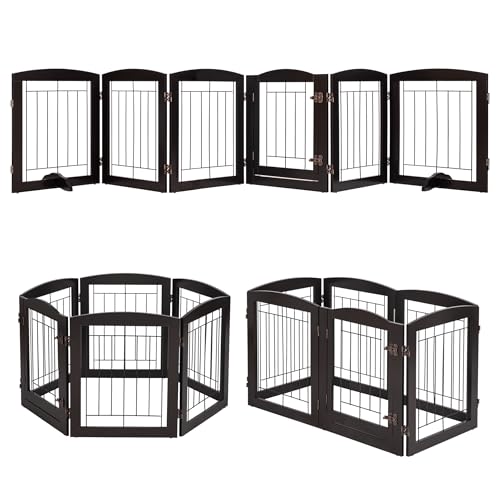 Dog Gate Indoor with Walk Through Door (Espresso / 【6 Panels with door】120"W x 24"H)