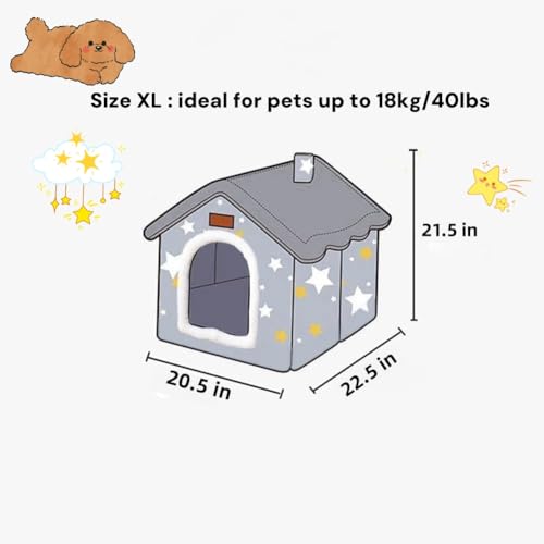 Dog House Indoor Portable Puppy Cave Cat Nest Kennel Pet Bed (Grey / XL:Size fits 18kg/40lbs (Pets))
