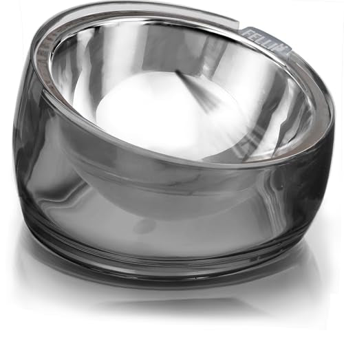 Oblik 15° Tilted Small Animal Bowls for Pet Food & Water 6 oz Stainless Steel Dish Removable (Smoky / Mini Pet)