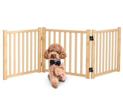 Wooden Freestanding Dog Gate Indoor (【3 Panels】H:16.9")