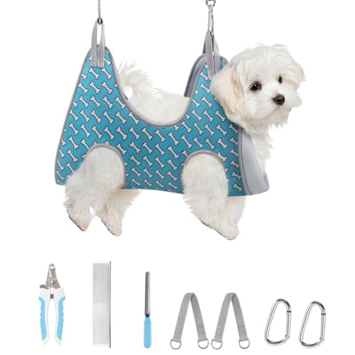 Dog Grooming Hammock for Nail Trimming (XS（ Max 16 Lb：Leg space: 4.9"-10.5"） / Coral Blue)