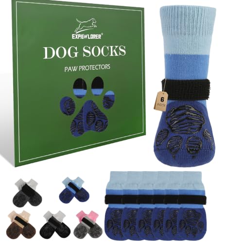 Non Slip Dog Socks for Hardwood Floors to Prevent Licking Paw S (Small(6 Pack) / Blue)