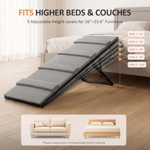 Dog Ramp for Bed & Couch (Large/48"L x 17"W x 16"-24"H)
