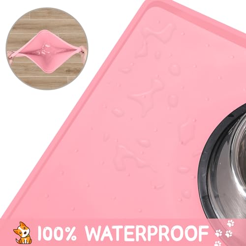 Silicone Cat & Dog Food Mat for Floors Waterproof (Pink / 18''×12'')