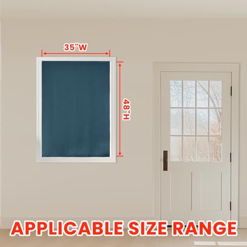 100% Blackout Self Adhesive Curtains Small Window Short Temporary Black Out Curtains Easy to Install Used for Bedroom Kitchen Window Cover (Navy Blue/ Thickened / 35"W x 48"L (Pack of 1))