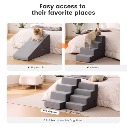 Dog Stairs for Small Dogs 22" H (Grey 2in1 / 15.75"x30"x22"Deformable)