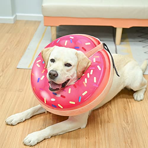 Dog Cone Collar Alternative After Surgery (Strawberry Donut / L(Neck:16"-18"))