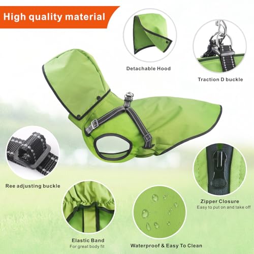Dog Raincoat Waterproof Dog Hoodie Reflective Dog Raincoat Hooded Adjustable Rain Jacket for Small Medium Large Dogs Puppies (S / Green)