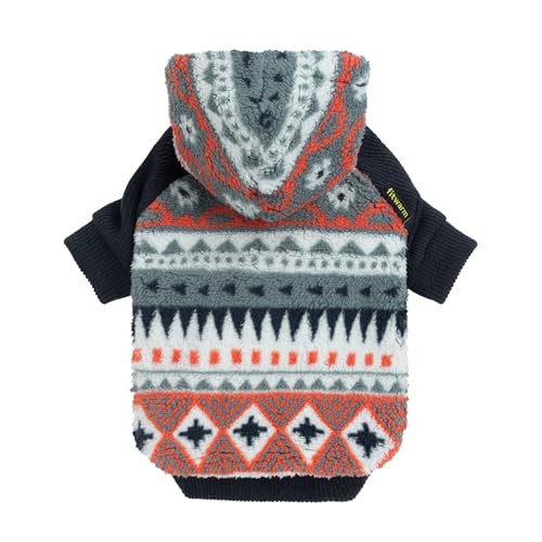 Geometric Stripe Fleece Dog Hoodie (X-Large / Blue-Grey)
