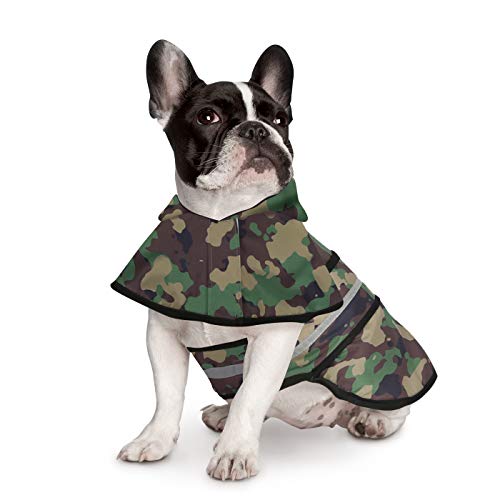 Dog Raincoat with Hood & Leash Hole S (Small / Green Camo)