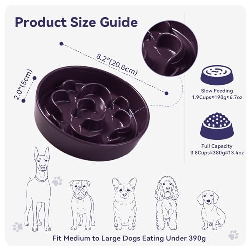 Ceramic Slow Feeder Dog Bowl (Purple / Medium without Stand)