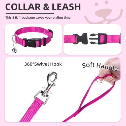 Dog Harness Collar and Leash Set No Pull for Small Medium Sized (Solid DeepPink / S (CHEST 14.5"-16"))