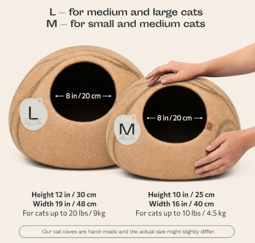 Cat Cave Merino Wool Bed for Indoor Cats (Beige / Large)