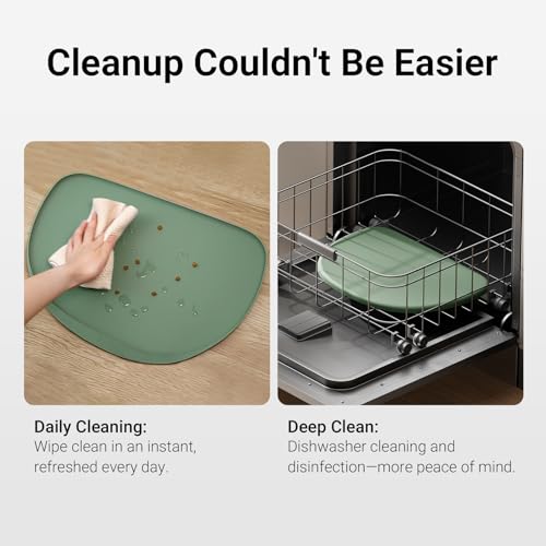 Dog Food Mat Silicone Waterproof Feeding Mat (24"L x 17"W / Sage)