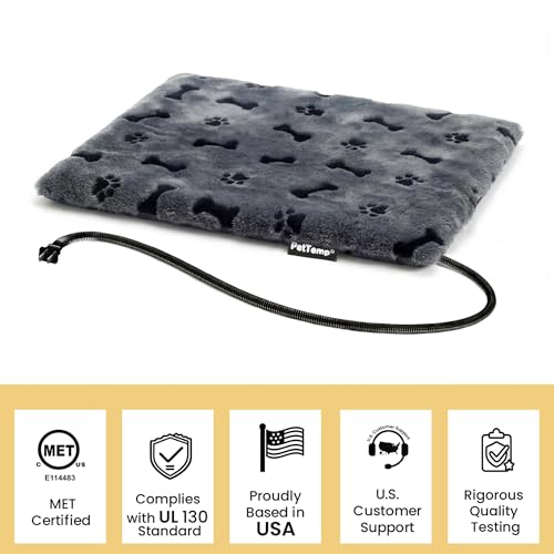 Pet Heating Pad for Cats Dogs Indoor & Sheltered Outdoor Waterproof Heated Cat Bed Heated Dog Bed Chew Resistant Cord Constant Temperature Electric Warming (Grey / Medium: 20" x 16" x 1.3")