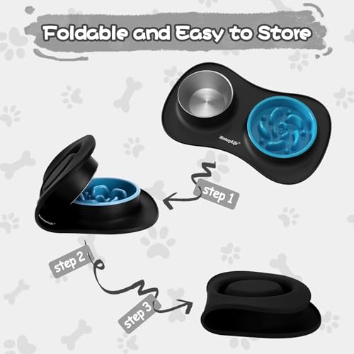 Dog Food and Water Bowl Set 3 in 1 (Medium / Black)