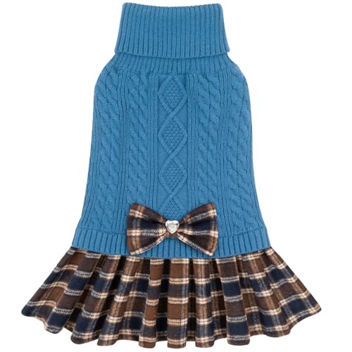 Dog Sweater Dress for Small Dogs Turtleneck Thick Knit Pullover (X-Small (2-4lbs) / 09# Blue)