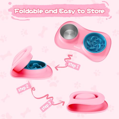 Dog Food and Water Bowl Set 3 in 1 (Large / Pink)