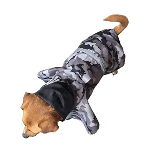 Large Dog Camouflage Raincoat Ajustable Pet Waterproof Clothes Lightweight Rain Jacket Poncho Hoodies with Strip Reflective (Gray / L)