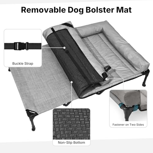 Outdoor Elevated Dog Bed with Waterproof Bolster Cushion (Light Grey / 59.0"L x 37.5"W x 9.0"Th)