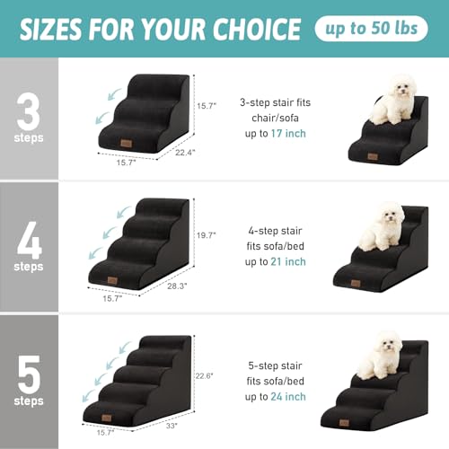 Dog Stairs for Small Dog 19.7" H (Black / Standard:15.7"x28.3"x19.7")