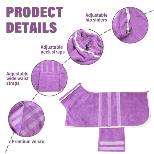 Dog Bathrobe Towel Dog Drying Coat Microfiber Absorbent Fast Drying Robes (Purple / X-Large)