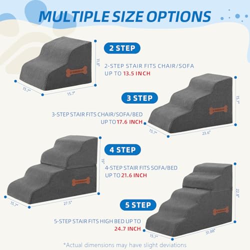 Dog Stairs 4 Steps for Small Dogs and Cats to Get on High Beds (Dark Grey / 27.5"D x 15.7"W x 19"H)